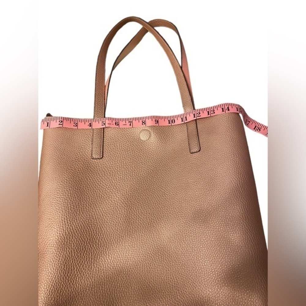 Rose metallic pink faux leather medium size shoulder tote bag w pink inside EUC - Picture 6 of 12